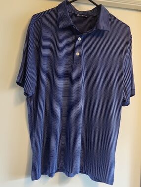 Mens blue striped Cutter & Buck performance polo shirt L